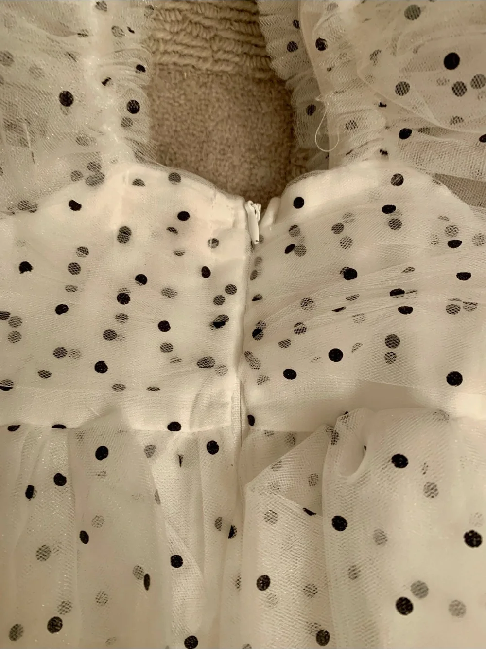 Jessica Simpson White Dress with Black Polka Dots and Puff Sleeves
